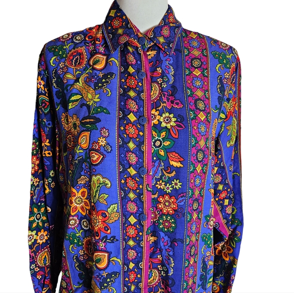 Vintage Express Compagnie Internationale Floral Print Button Up Shirt Sz Medium - Picture 2 of 16